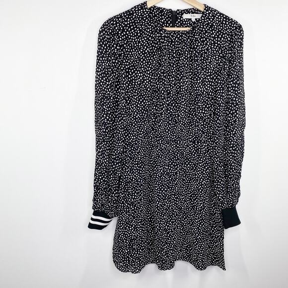 Tibi Black Cream Polka Dot Printed Long Sleeve Mini Dress Women's Size 4 - Picture 1 of 11